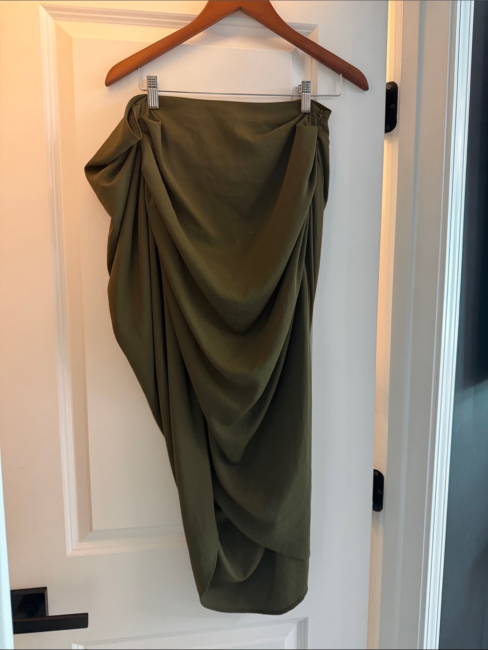 SHEIN Olive Green Asymmetrical Draped Midi Skirt